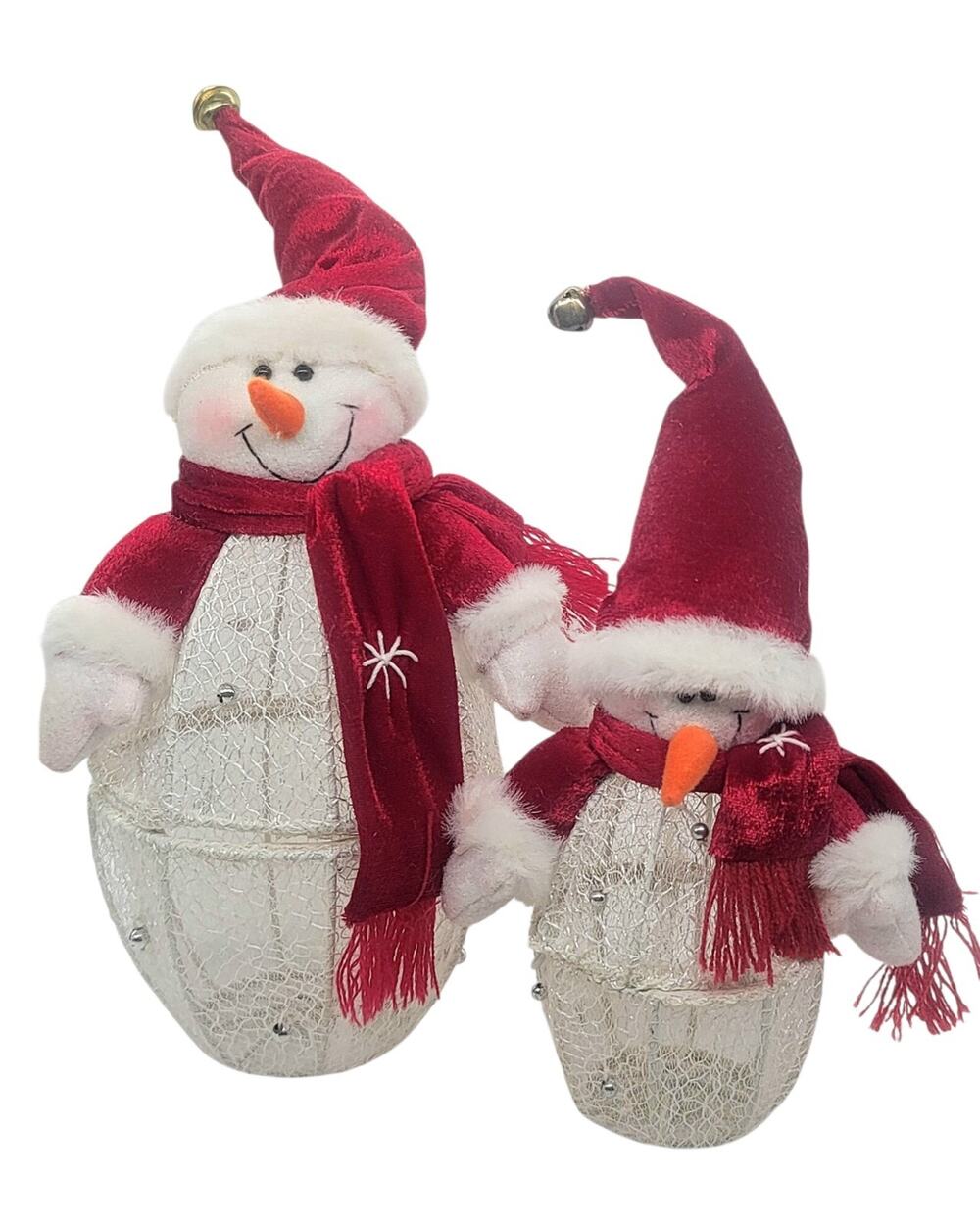 Set of 2 Wire Mesh Christmas Snowman Figures Holiday Table Mantle Decor 9" & 6"